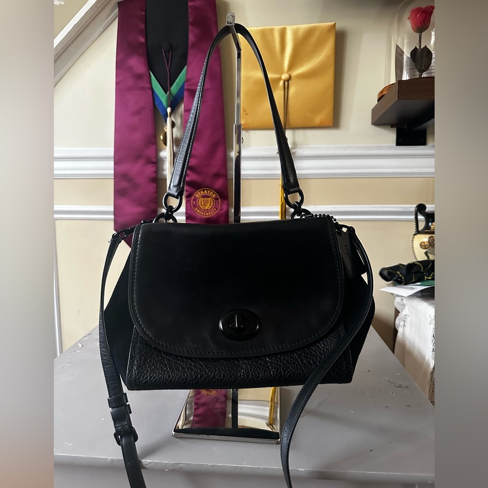 COACH Faye suede and leather crossbody bag with silver hardware